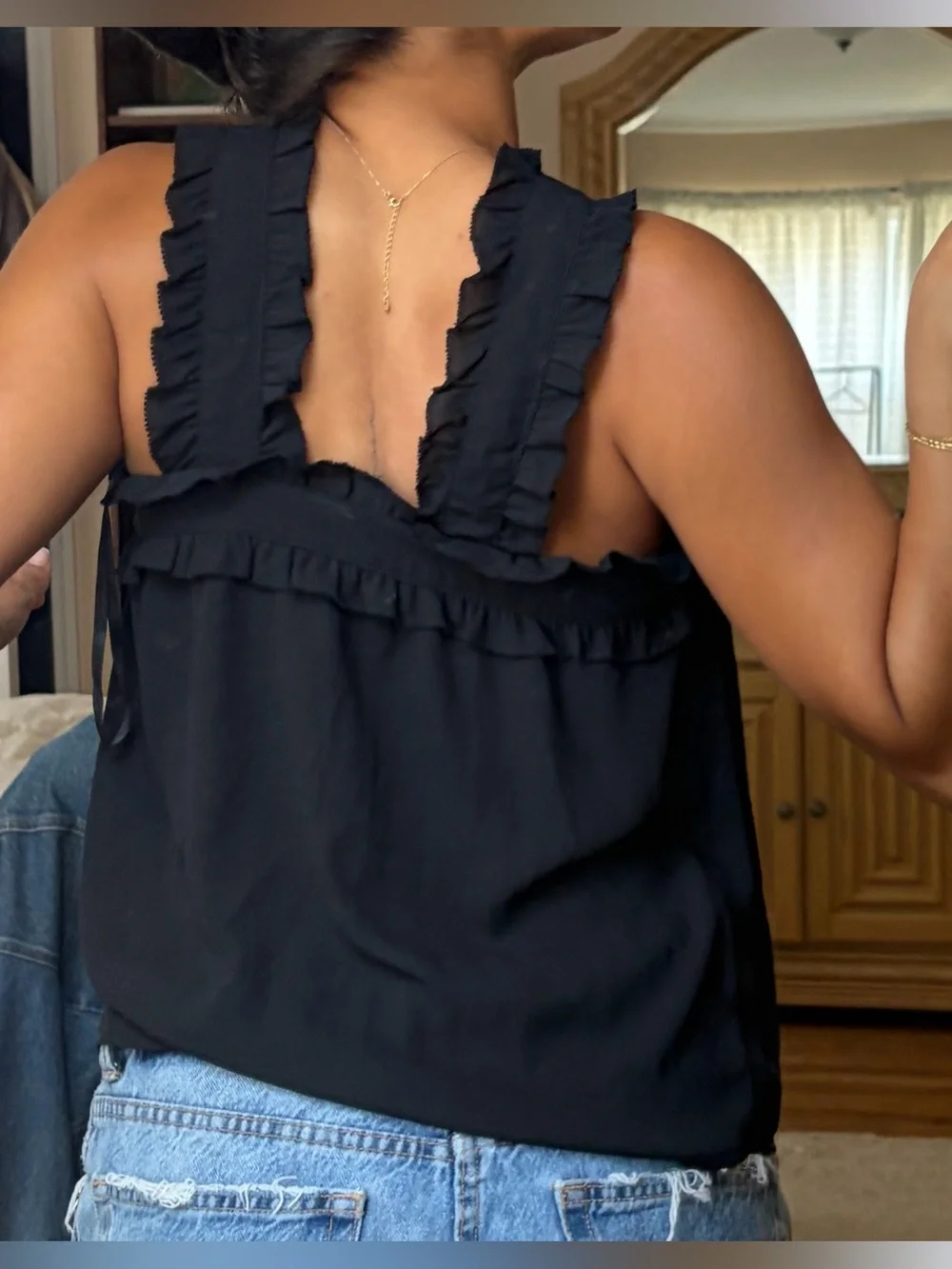 J. Crew Black Ruffled Cross-Strap Camisole